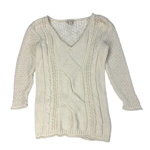 Vintage Y2K Gap Cable Knit Fisherman Sweater Womens Size XS Preppy Beige